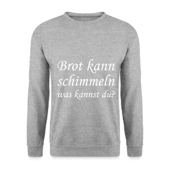 Brot kann schimmeln was kannst du? - Unisex Pullover - Weißgrau meliert - Vorne - Alina (178cm) & Michal (187cm)