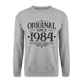 Original seit 1984 Jahrgang Vintage Geburtstag - Unisex Pullover - Weißgrau meliert - Vorne - Alina (178cm) & Michal (187cm)