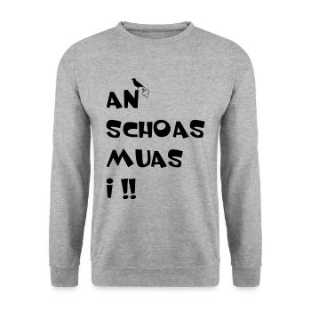 An Schoas muas i - Unisex Pullover - Weißgrau meliert - Vorne - Alina (178cm) & Michal (187cm)