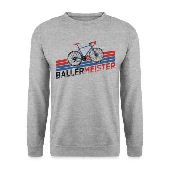 BALLERMEISTER FAHRRAD RADFAHRER SPRUCH RENNRAD - Unisex Pullover - Weißgrau meliert - Vorne - Alina (178cm) & Michal (187cm)