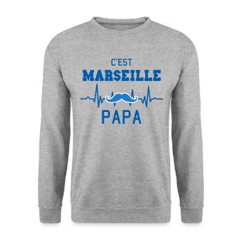 C'est Marseille Papa Idée Cadeau Humour Citation - Sweat-shirt Unisexe - gris chiné - Devant - Alina (178cm) & Michal (187cm)