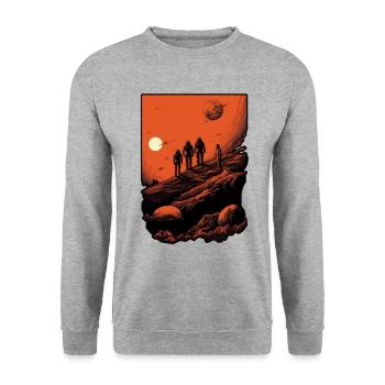 Eine Gruppe von Astronauten erkundet einen fremden Planeten - Unisex Pullover - Weißgrau meliert - Vorne - Alina (178cm) & Michal (187cm)
