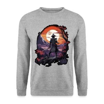 Chinese Warrior emerging from sunset, vector - Sweat-shirt Unisexe - gris chiné - Devant - Alina (178cm) & Michal (187cm)