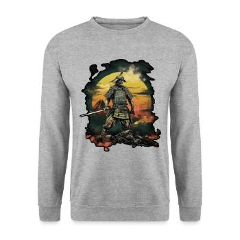 Chinese Warrior emerging from sunset, vector - Sweat-shirt Unisexe - gris chiné - Devant - Alina (178cm) & Michal (187cm)