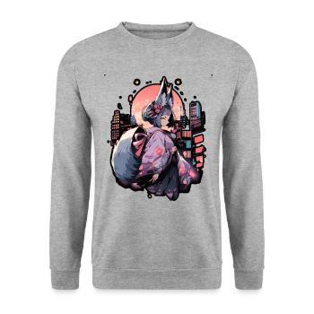 Anime girl kitsune posing, cute , fox, - Unisex Sweatshirt - salt & pepper - Front - Alina (178cm) & Michal (187cm)