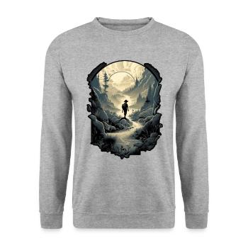 Wilderness Explorer, Man silhouette on forest - Sweat-shirt Unisexe - gris chiné - Devant - Alina (178cm) & Michal (187cm)