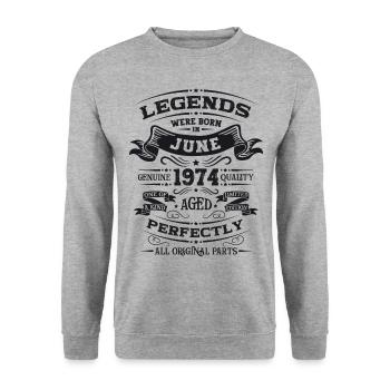 50e anniversaire Original juin 1974 Né en 1974 - Sweat-shirt Unisexe - gris chiné - Devant - Alina (178cm) & Michal (187cm)