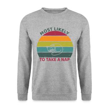 Most likely to take a nap - sleeping cat - Unisex Sweatshirt - salt & pepper - Front - Alina (178cm) & Michal (187cm)
