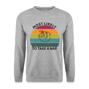 Most likely to take a nap - Faultier - Unisex Pullover - Weißgrau meliert - Vorne - Alina (178cm) & Michal (187cm)