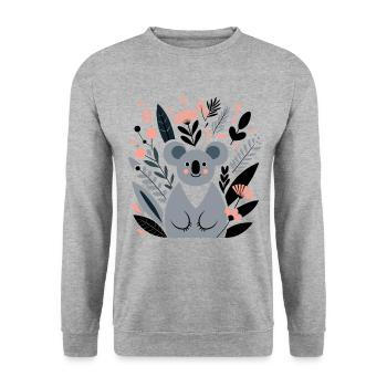 Koala mit Blumen - Unisex Pullover - Weißgrau meliert - Vorne - Alina (178cm) & Michal (187cm)