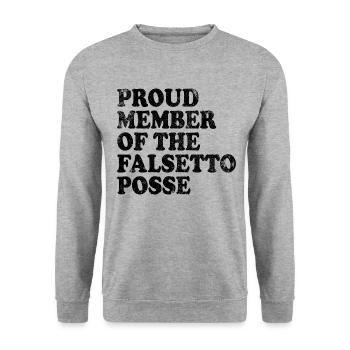 Fier membre du Falsetto Posse - noir - Sweat-shirt Unisexe - gris chiné - Devant - Alina (178cm) & Michal (187cm)