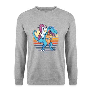 Unicorn on a Dino "Unicorn Taxi" Gift - Unisex Sweatshirt - salt & pepper - Front - Alina (178cm) & Michal (187cm)