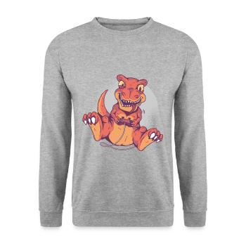 Gamingsaurus Gamer Geschenk Dinosaurier TRex - Unisex Pullover - Weißgrau meliert - Vorne - Alina (178cm) & Michal (187cm)