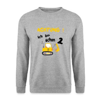 Achtung 2 Baustelle Bagger Geburtstag geschenk - Unisex Pullover - Weißgrau meliert - Vorne - Alina (178cm) & Michal (187cm)