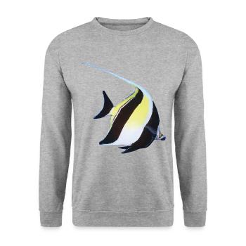 Halterfisch Meerestier Doktorfisch Ozean Geschenk - Unisex Pullover - Weißgrau meliert - Vorne - Alina (178cm) & Michal (187cm)