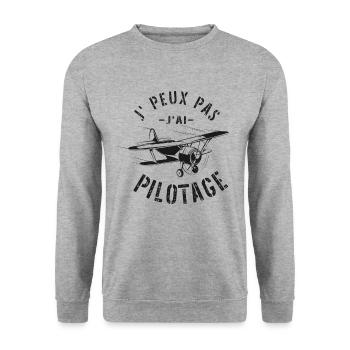Je peux pas j'ai pilotage avion vintage cadeaux - Sweat-shirt Unisexe - gris chiné - Devant - Alina (178cm) & Michal (187cm)