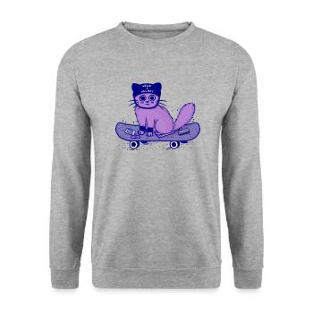 Skateboard chat « Wear a Helmet » - Sweat-shirt Unisexe - gris chiné - Devant - Alina (178cm) & Michal (187cm)
