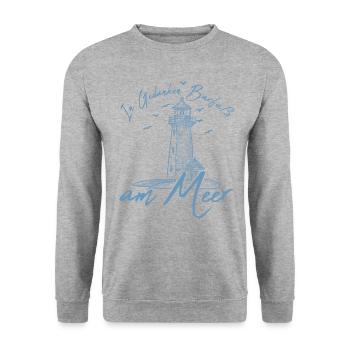 In Gedanken am Meer, Norddeutschland Leuchtturm - Unisex Pullover - Weißgrau meliert - Vorne - Alina (178cm) & Michal (187cm)