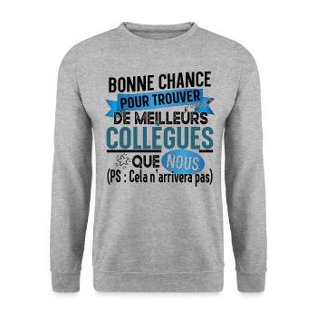 Collègue Bonne chance Cadeau Humour Retraite - Sweat-shirt Unisexe - gris chiné - Devant - Alina (178cm) & Michal (187cm)