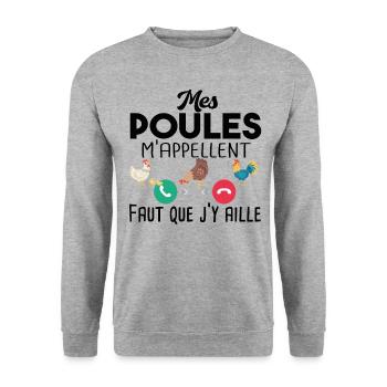 Poulailler poule volaille poussin. Cadeau ferme - Sweat-shirt Unisexe - gris chiné - Devant - Alina (178cm) & Michal (187cm)