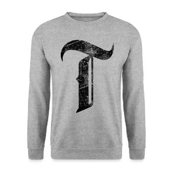 T-Shirt-Alphabet Initiale T - Unisex Pullover - Weißgrau meliert - Vorne - Alina (178cm) & Michal (187cm)