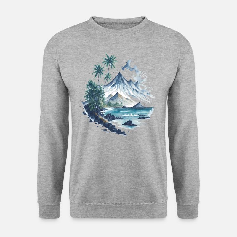 Tropisches Paradies Aquarellmalerei - Unisex Pullover - Weißgrau meliert