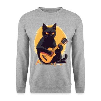 Musician Black Cat Guitarist Bombay Cats - Unisex Sweatshirt - salt & pepper - Front - Alina (178cm) & Michal (187cm)