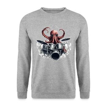 Drumtopus – The octopus with a beat in his blood - Unisex Sweatshirt - salt & pepper - Front - Alina (178cm) & Michal (187cm)