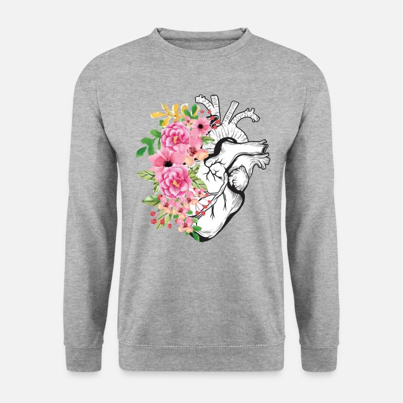 Herz und Blumen - Unisex Pullover - Weißgrau meliert
