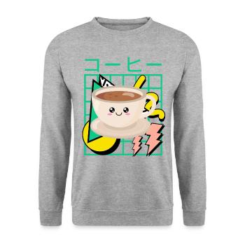 The 90s Japanese Kawaii Coffee - Unisex Sweatshirt - salt & pepper - Front - Alina (178cm) & Michal (187cm)