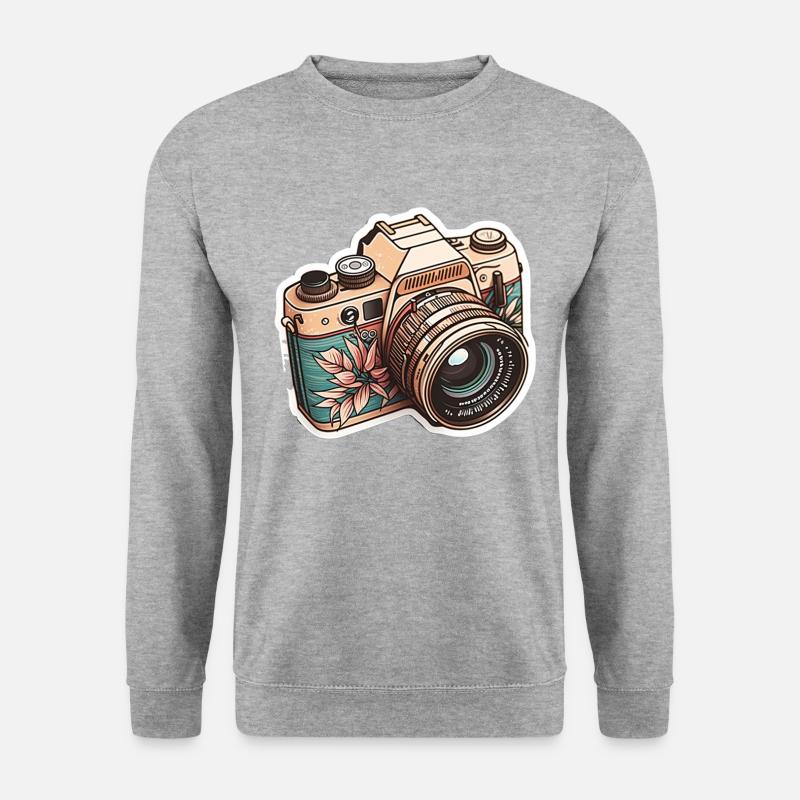 Flower-Power-Kamera - Unisex Pullover - Weißgrau meliert