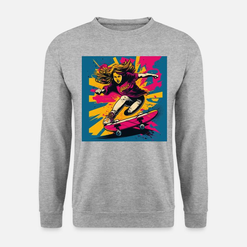 Skater-Mädchen - Unisex Pullover - Weißgrau meliert