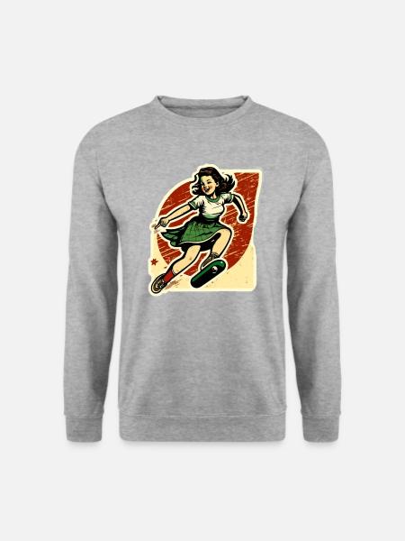 Skater-Mädchen - Unisex Pullover - Weißgrau meliert