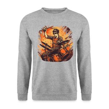 Drummer orange - Unisex Pullover - Weißgrau meliert - Vorne - Alina (178cm) & Michal (187cm)