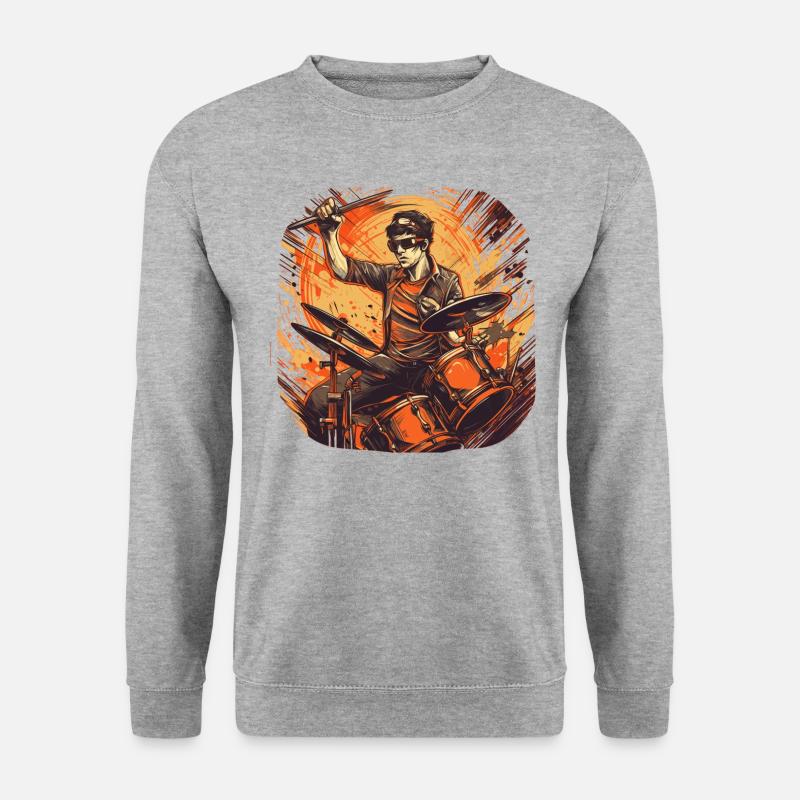 Drummer orange - Unisex Pullover - Weißgrau meliert