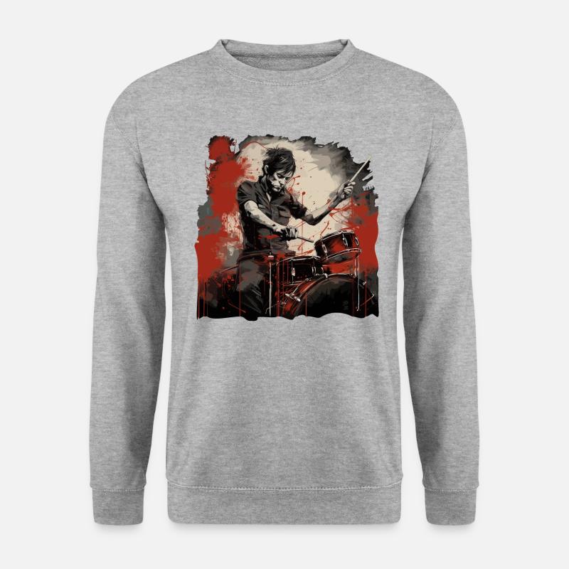 Drummer red - Unisex Pullover - Weißgrau meliert