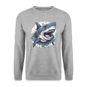 Shark Haifisch - Unisex Pullover - Weißgrau meliert - Vorne - Alina (178cm) & Michal (187cm)