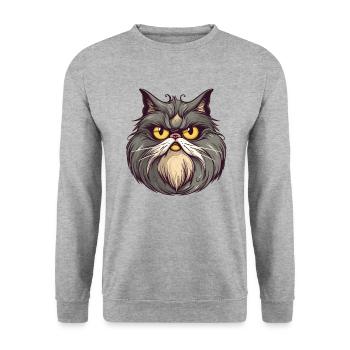 Cat Katze - Unisex Pullover - Weißgrau meliert - Vorne - Alina (178cm) & Michal (187cm)