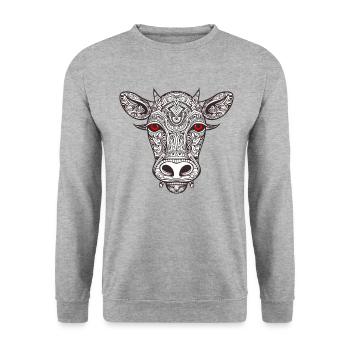 Kuh Bulle - Unisex Pullover - Weißgrau meliert - Vorne - Alina (178cm) & Michal (187cm)