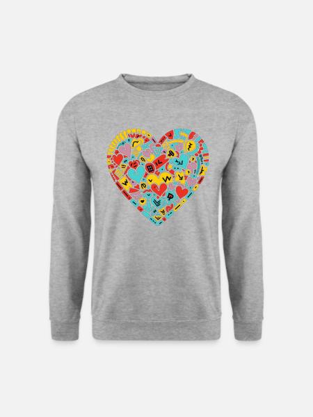 Herz Liebe - Unisex Pullover - Weißgrau meliert