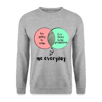 Venn Diagramm zu schuldig zu müde lustig Faultier - Unisex Pullover - Weißgrau meliert - Vorne - Alina (178cm) & Michal (187cm)