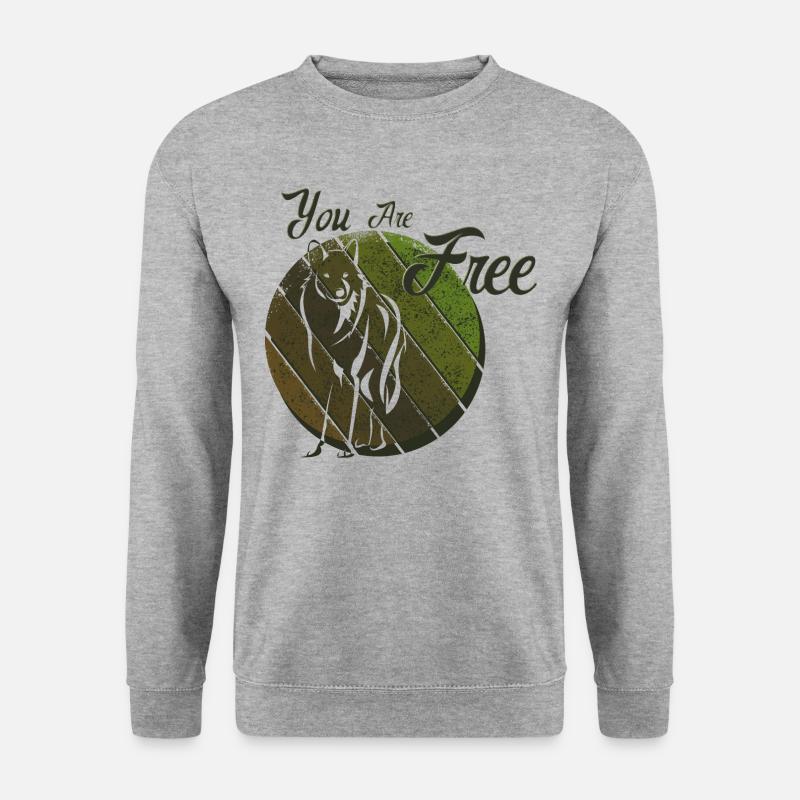 Du bist ein freier Wolf - Unisex Pullover - Weißgrau meliert