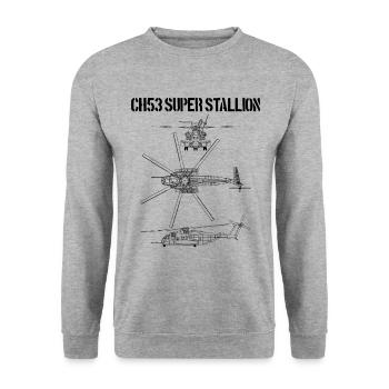 Super Hengst schematischer Milit�rhubschrauber CH- - Unisex Pullover - Weißgrau meliert - Vorne - Alina (178cm) & Michal (187cm)