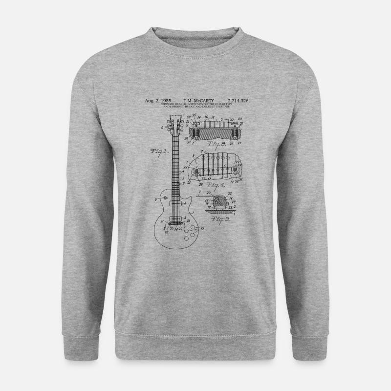 Gitarre schematischer Blaupause Vintage Gitarrensp - Unisex Pullover - Weißgrau meliert