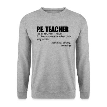 PE Teacher Definition Fitnessstudio -Lehrerlehrer - Unisex Pullover - Weißgrau meliert - Vorne - Alina (178cm) & Michal (187cm)
