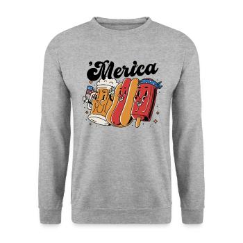 Merica 4. Juli Mug Hotdog Eis Eis am 4. Juli lusti - Unisex Pullover - Weißgrau meliert - Vorne - Alina (178cm) & Michal (187cm)