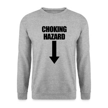 Erstickungsgefahr für Erwachsene Herren Humor Erst - Unisex Pullover - Weißgrau meliert - Vorne - Alina (178cm) & Michal (187cm)