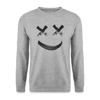 X Augen gl�ckliches Gesicht Emoticon x Eyed L�chel - Unisex Pullover - Weißgrau meliert - Vorne - Alina (178cm) & Michal (187cm)
