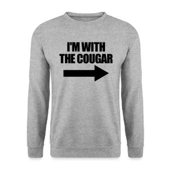 Ich bin mit dem Cougar Halloween -Matching -Paarda - Unisex Pullover - Weißgrau meliert - Vorne - Alina (178cm) & Michal (187cm)