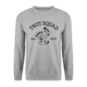 Trot Squad hat 2023 lustiger Truthahn Trab gegründ - Unisex Pullover - Weißgrau meliert - Vorne - Alina (178cm) & Michal (187cm)
